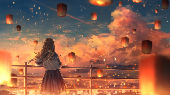 anime-girl-sky-lantern-sunset-art-school-uniform-student-uhdpaper.com-4K-8.2930